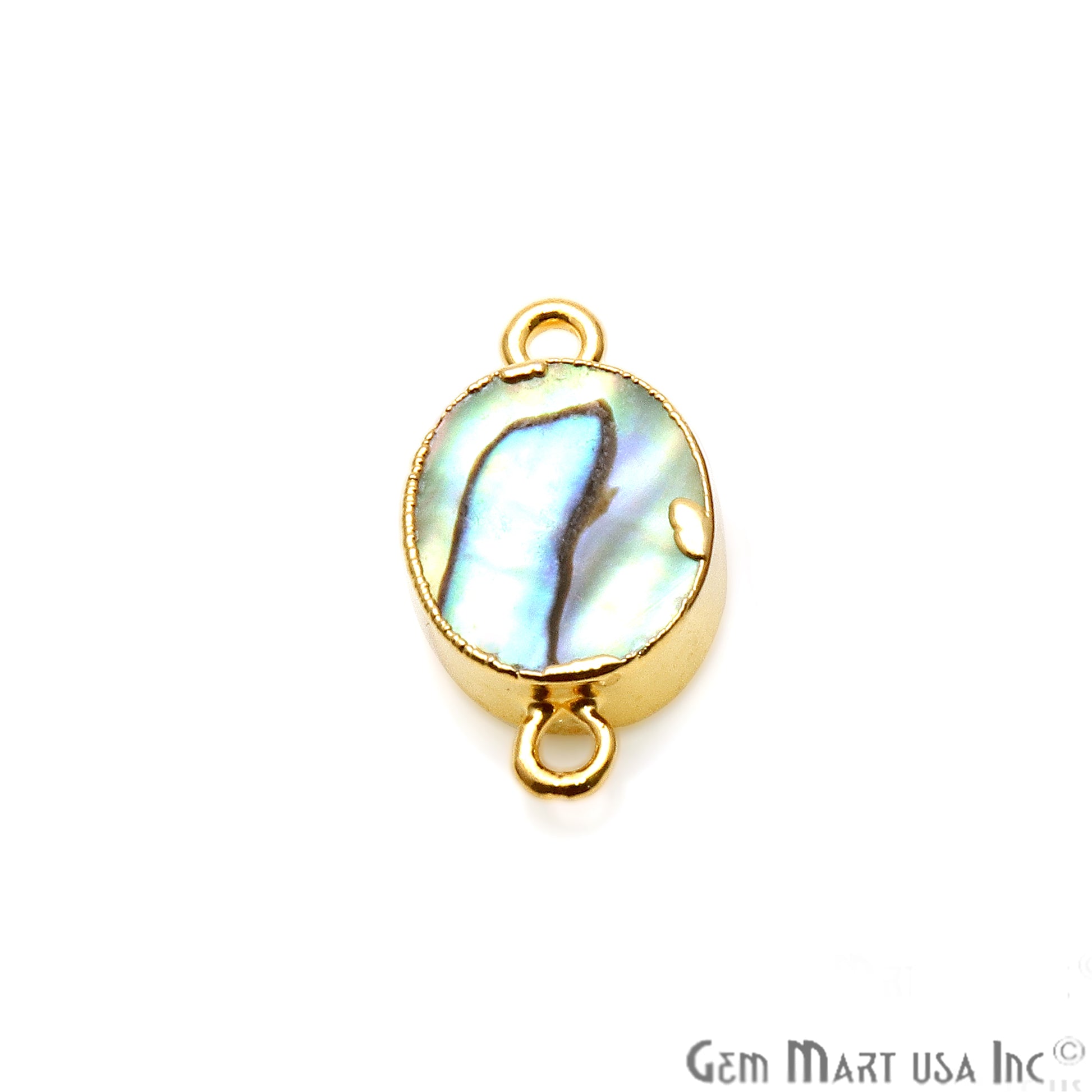 Abalone Shell 10x12mm Oval Double Bail Gold Electroplated Connector - GemMartUSA