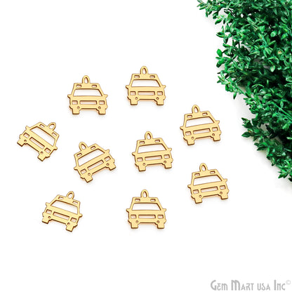 Car Shape Laser Finding Gold Plated 15x15.5mm Charm For Bracelets & Pendants