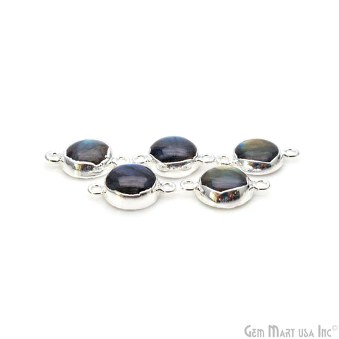 Flashy Labradorite 18x11mm Cabochon Round Double Bail Silver Electroplated Gemstone Connector