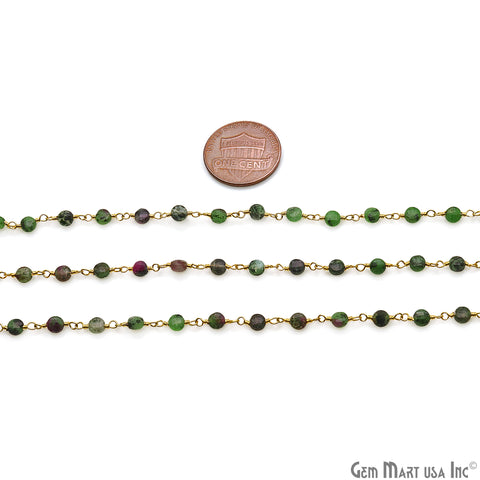Ruby Zoisite Faceted 3-4mm Gold Wire Wrapped Rosary Chain - GemMartUSA