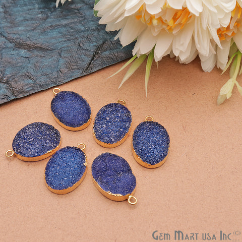 Blue Druzy Oval 15x20mm Gold Electroplated Single Bail Connector - GemMartUSA