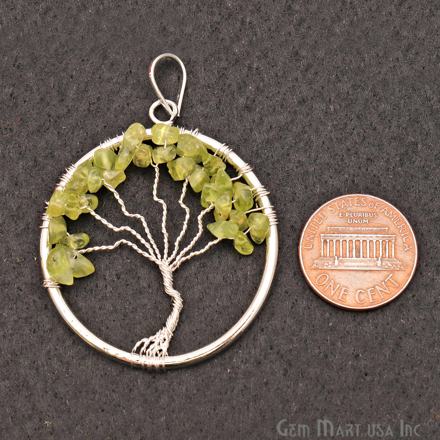 Tree of Life Peridot Silver Wire Wrapped 44x39mm Gemstone Healing Pendant - GemMartUSA