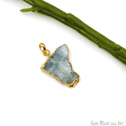 Aquamarine Free Form shape 33x24mm Gold Electroplated Gemstone Single Bail Pendant