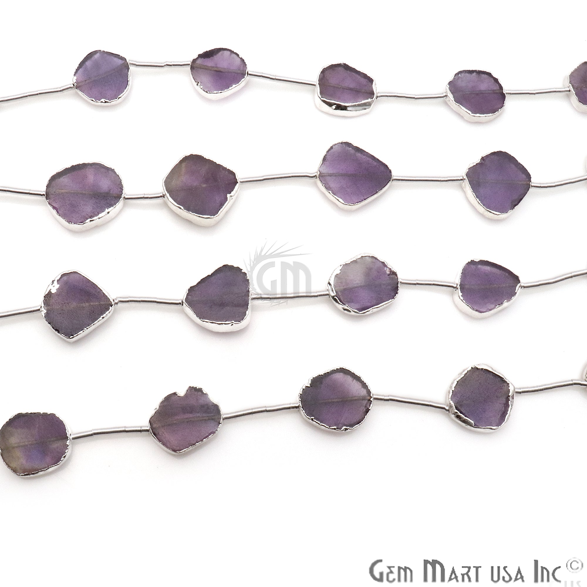 Amethyst Free Form 18x15mm Silver Edged Crafting Beads Gemstone Strands 9INCH - GemMartUSA