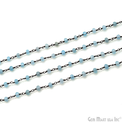 Light Blue Jade 4mm Faceted Beads Oxidized Wire Wrapped Rosary