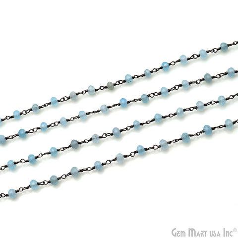 Light Blue Jade 4mm Faceted Beads Oxidized Wire Wrapped Rosary