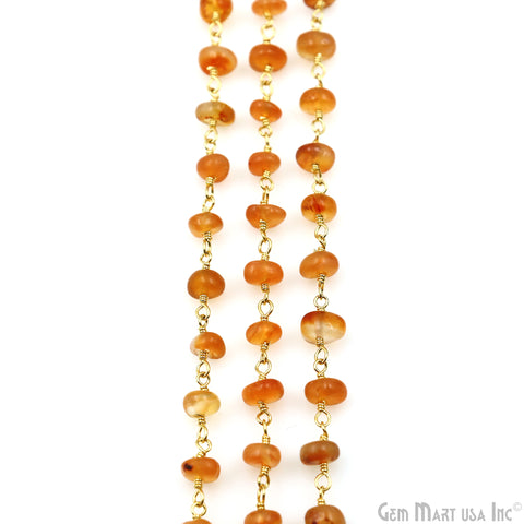 Carnelian Cabochon 4-5mm Gold Wire Wrapped Rosary Chain