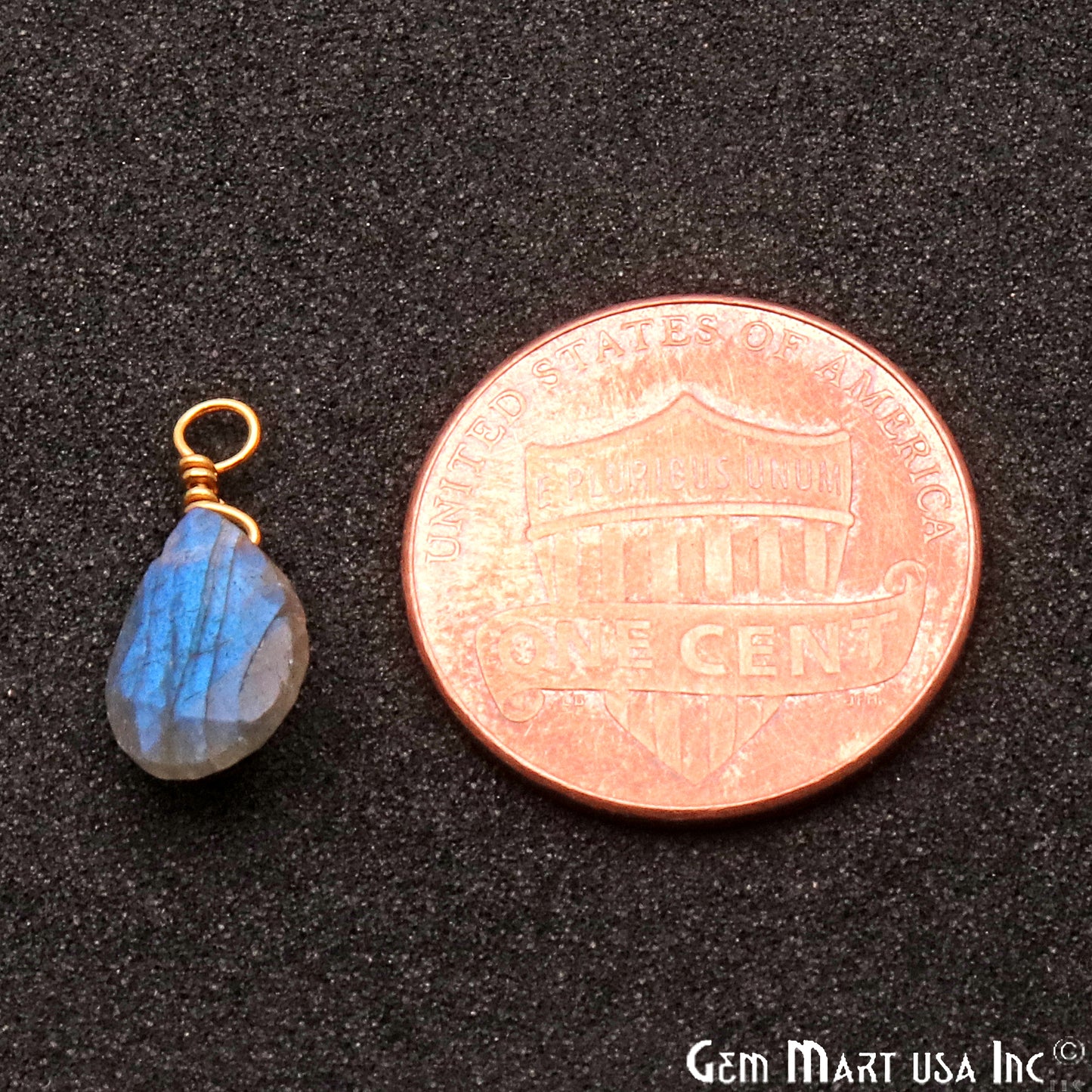 Labradorite 7x10mm Pears Single Bail Gold Wire Wrapped Gemstone Connector - GemMartUSA