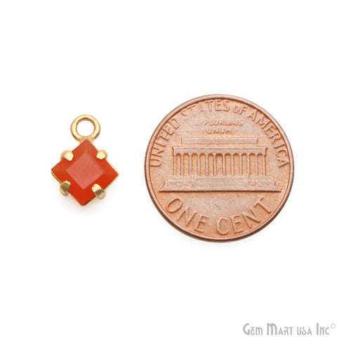 Carnelian Faceted Square 6mm Prong Gold Plated Single Side Bail Connector