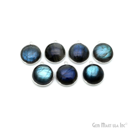 Flashy Labradorite Cabochon 17mm Round Single Bail Silver Plated Gemstone Connector