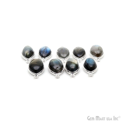 Flashy Labradorite Cabochon 9x16mm Marquise Double Bail Silver Plated Gemstone Connector