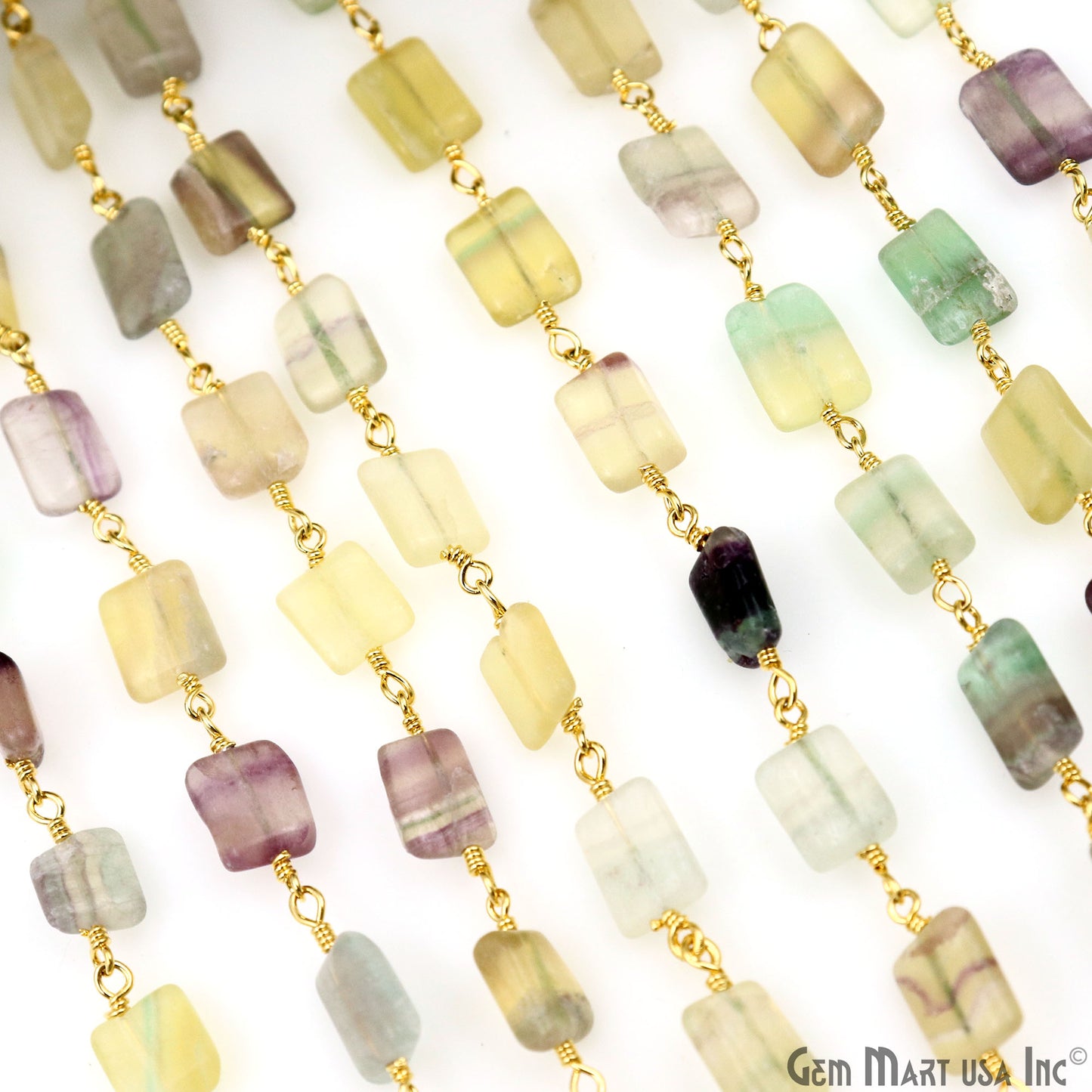 Shaded Fluorite Beads 8x5mm Gold Plated Wire Wrapped Beaded Rosary Chain