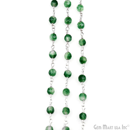 Emerald Jade Beads 4mm Silver Plated Wire Wrapped Rosary Chain