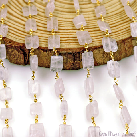 Rose Quartz 9x7mm Tumble Beads Gold Plated Rosary Chain