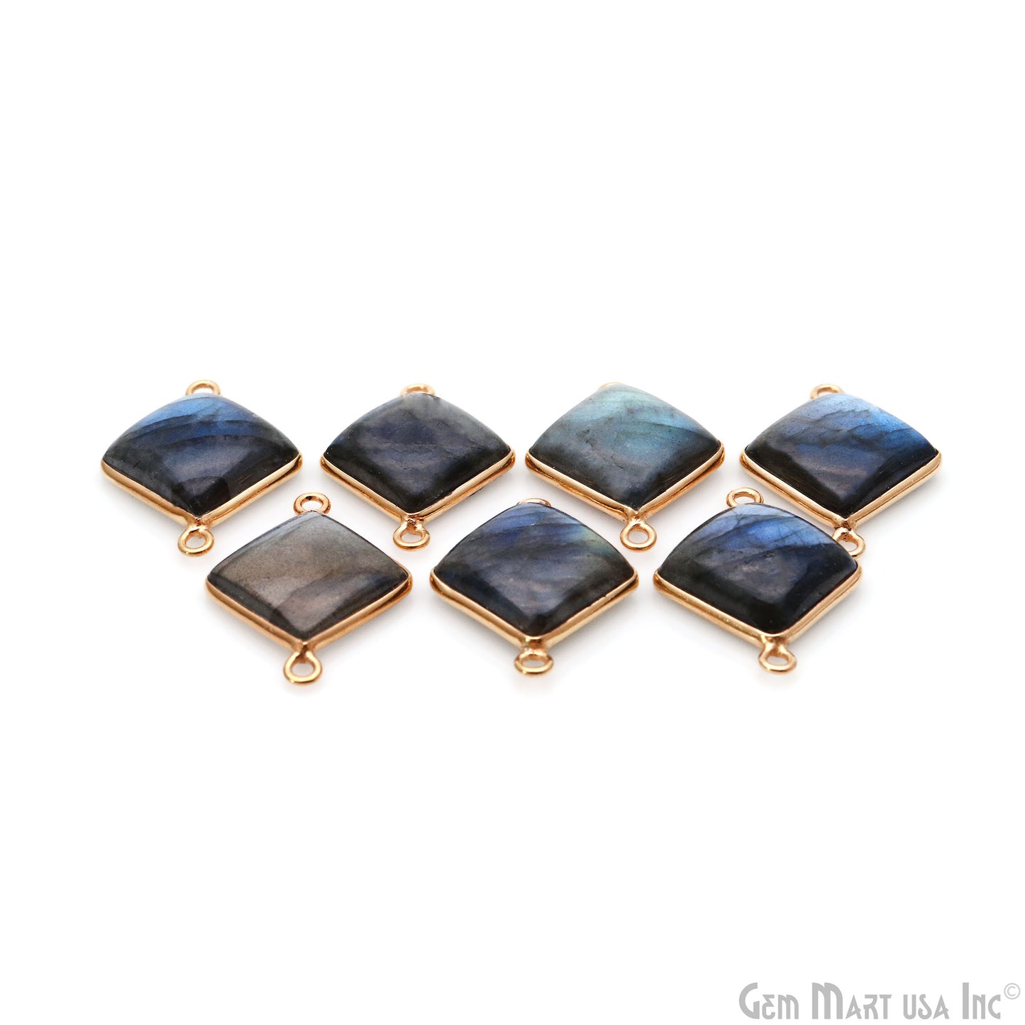 Flashy Labradorite Cabochon 12mm Square Double Bail Gold Plated Gemstone Connector