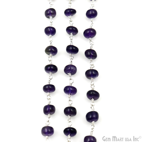 Amethyst Cabochon Beads 6-7mm Silver Plated Gemstone Rosary Chain