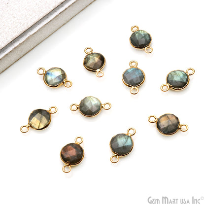 Labradorite Round 10mm Gold Electroplated Double Bail Gemstone Connector