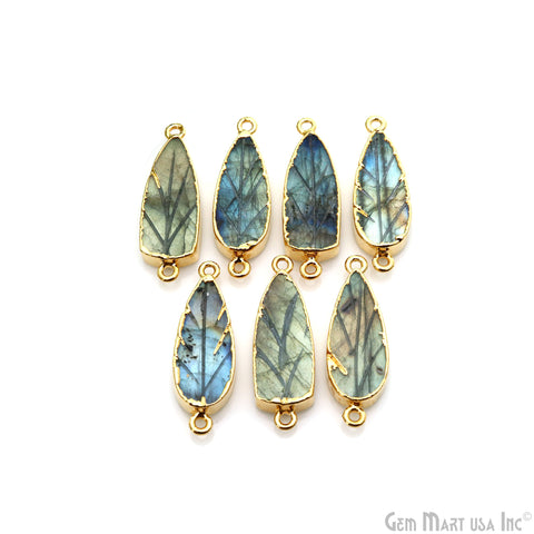 Flashy Labradorite 33x11mm Cabochon Pears Double Bail Gold Electroplated Gemstone Connector