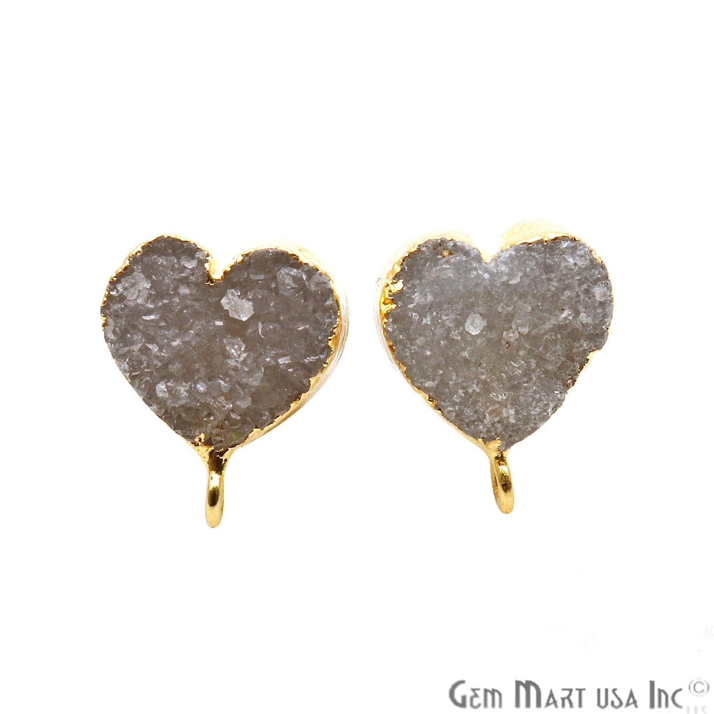 Heart Shape 16x13mm Gold Plated Loop Connector White Druzy Stud Earrings (WZ-90014) - GemMartUSA