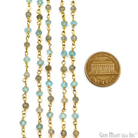 Apatite, Labradorite Beaded Gold Plated Wire Wrapped Rosary Chain