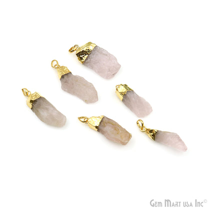 Rose Quartz Organic 46x15mm Gold Electroplated Single Bail Gemstone Pendant