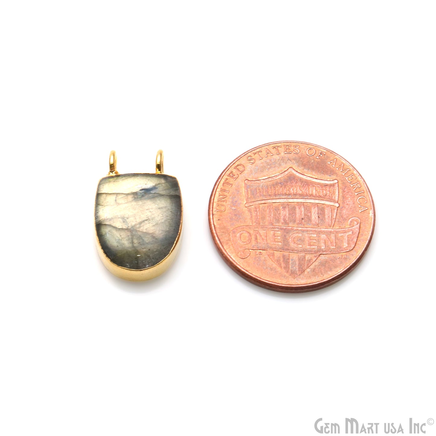 Labradorite Semi Oval 16x10mm Gold Electroplated Double Bail Connector