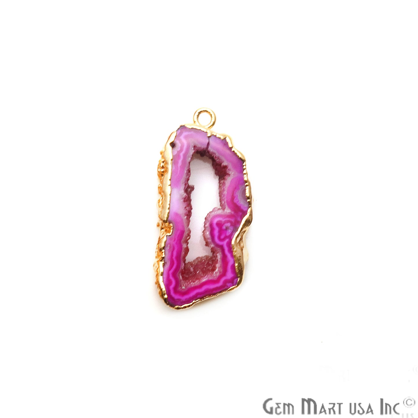 Agate Slice 16x33mm Organic Gold Electroplated Gemstone Earring Connector 1 Pair - GemMartUSA