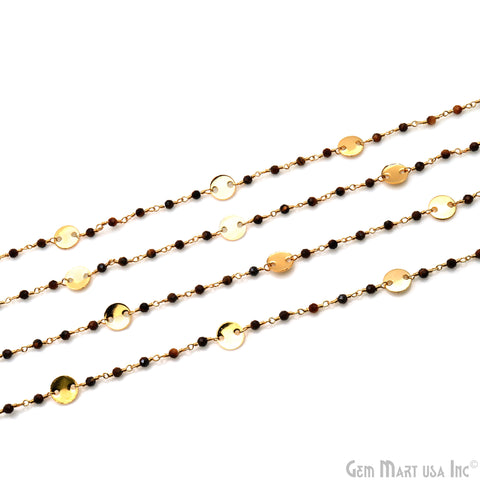 Tiger Eye 3-3.5mm Gold Plated Wire Wrapped Beads Rosary Chain