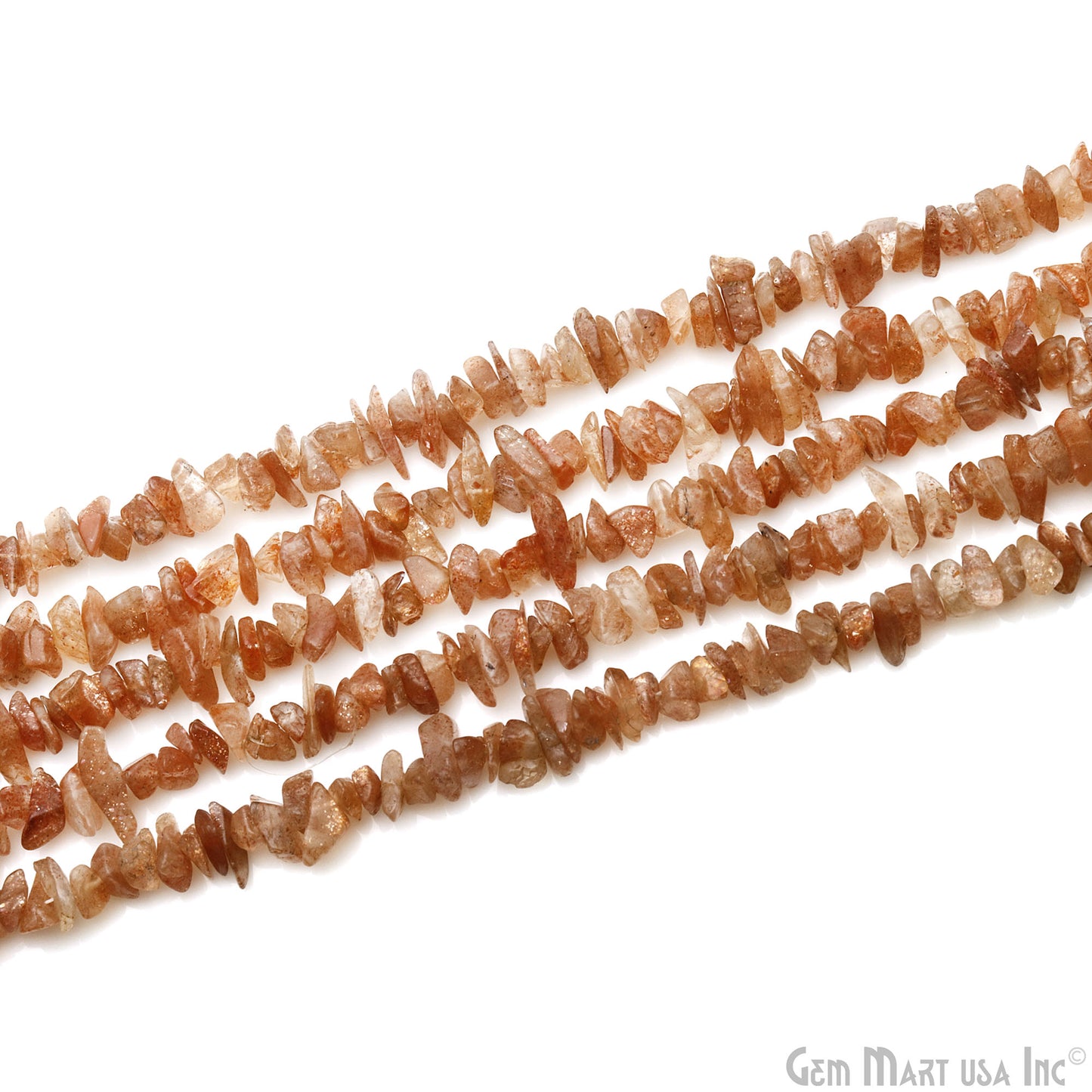 Sunstone Chip Beads, 34 Inch, Natural Chip Strands, Drilled Strung Nugget Beads, 7-10mm, Polished, GemMartUSA (CHSN-70004)