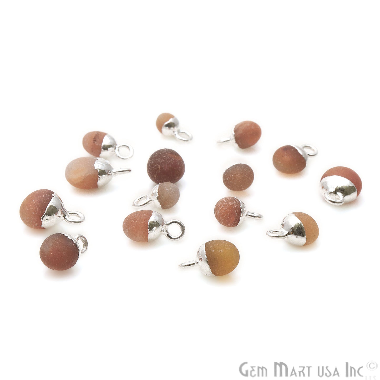 Rough Carnelian Matte Beads Organic 11x5mm Silver Electroplated Pendant Connector - GemMartUSA