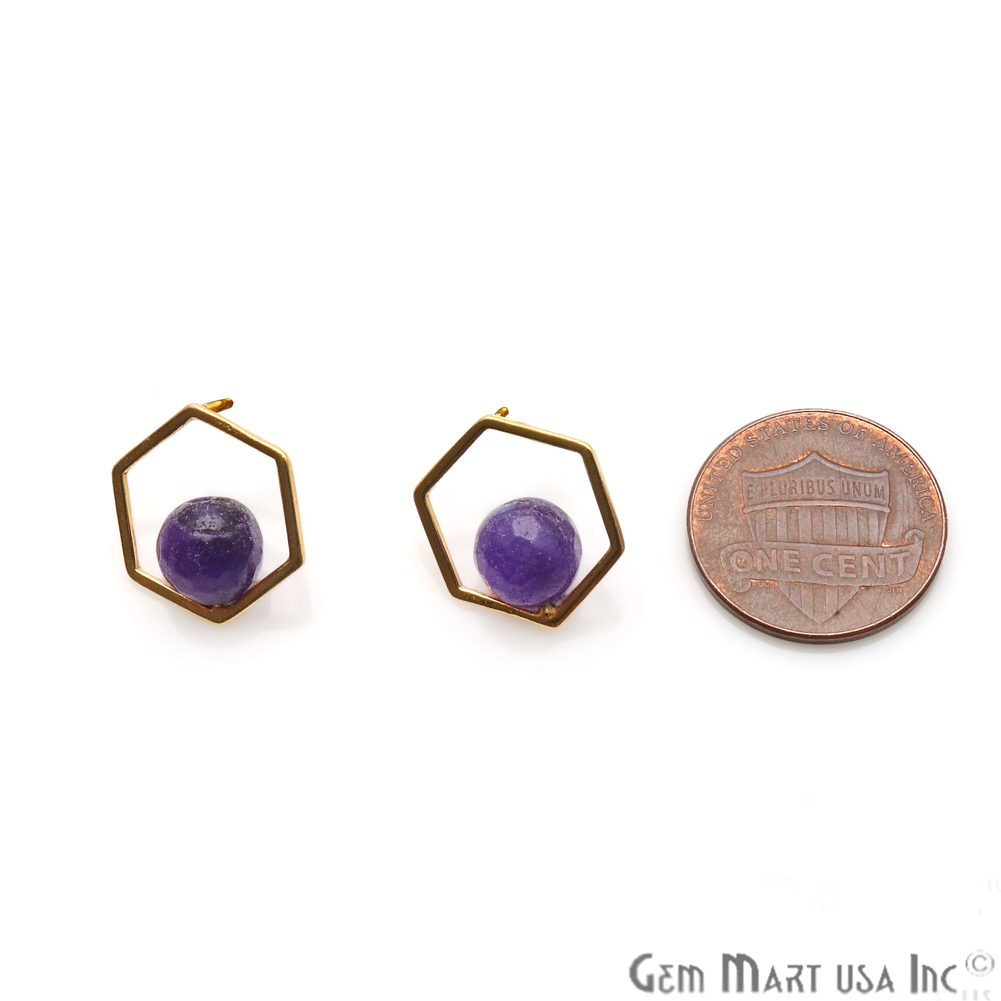 Amethyst Hexagon Shape Gold Finding 16x14mm Gold Plated Earring 1Pair - GemMartUSA