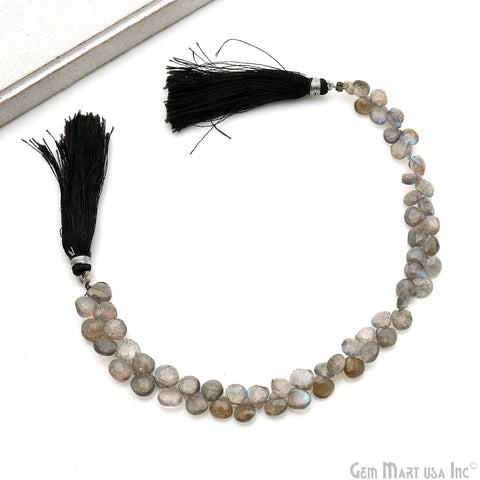 Labradorite Heart Beads, 8.5 Inch Gemstone Strands, Drilled Strung Briolette Beads, Heart Shape, 4-5mm