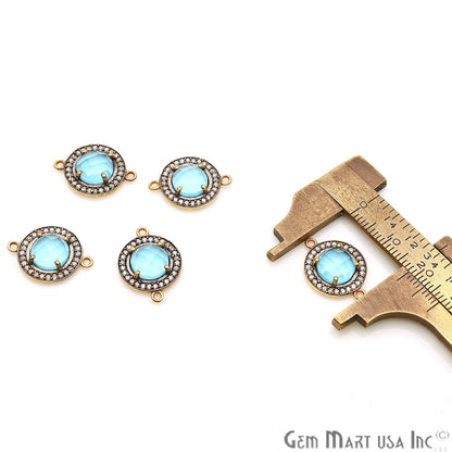 Blue Topaz Round 10mm Black Pave Double Bail Gemstone Connector - GemMartUSA