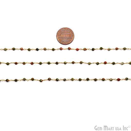 Unakite 3-3.5mm Beaded Gold Wire Wrapped Rosary Chain