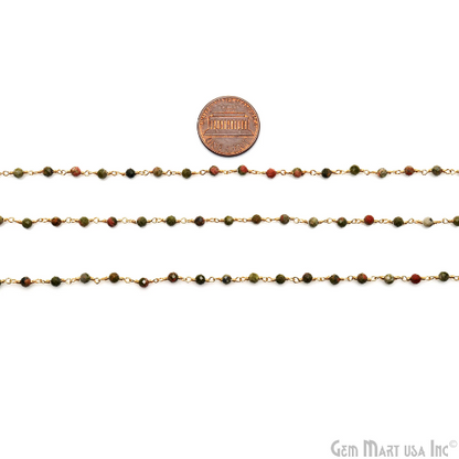 Unakite 3-3.5mm Beaded Gold Wire Wrapped Rosary Chain