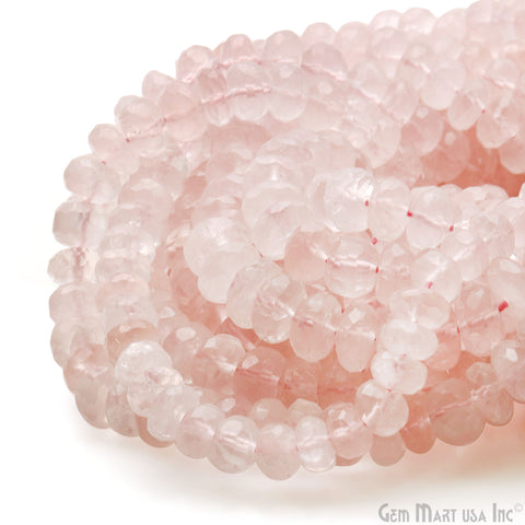 Rose Quartz Rondelle Beads, 13 Inch Gemstone Strands, Drilled Strung Nugget Beads, Faceted Round, 6-7mm