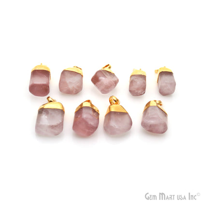 Rose Quartz Tumble 22x17mm Free Form Shape Gold Plated Pendant