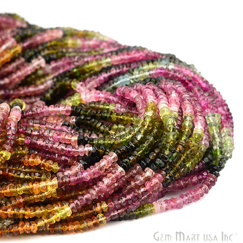 Multi Tourmaline Faceted Round Beads 3-4mm Gemstone Rondelle Beads - GemMartUSA
