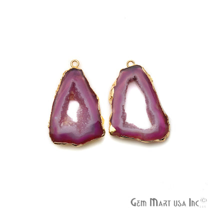 Agate Slice 25x38mm Organic Gold Electroplated Gemstone Earring Connector 1 Pair - GemMartUSA