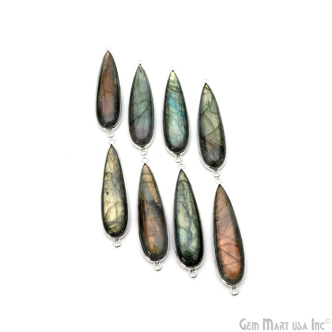Flashy Labradorite Cabochon 40x10mm Pears Double Bail Silver Plated Gemstone Connector