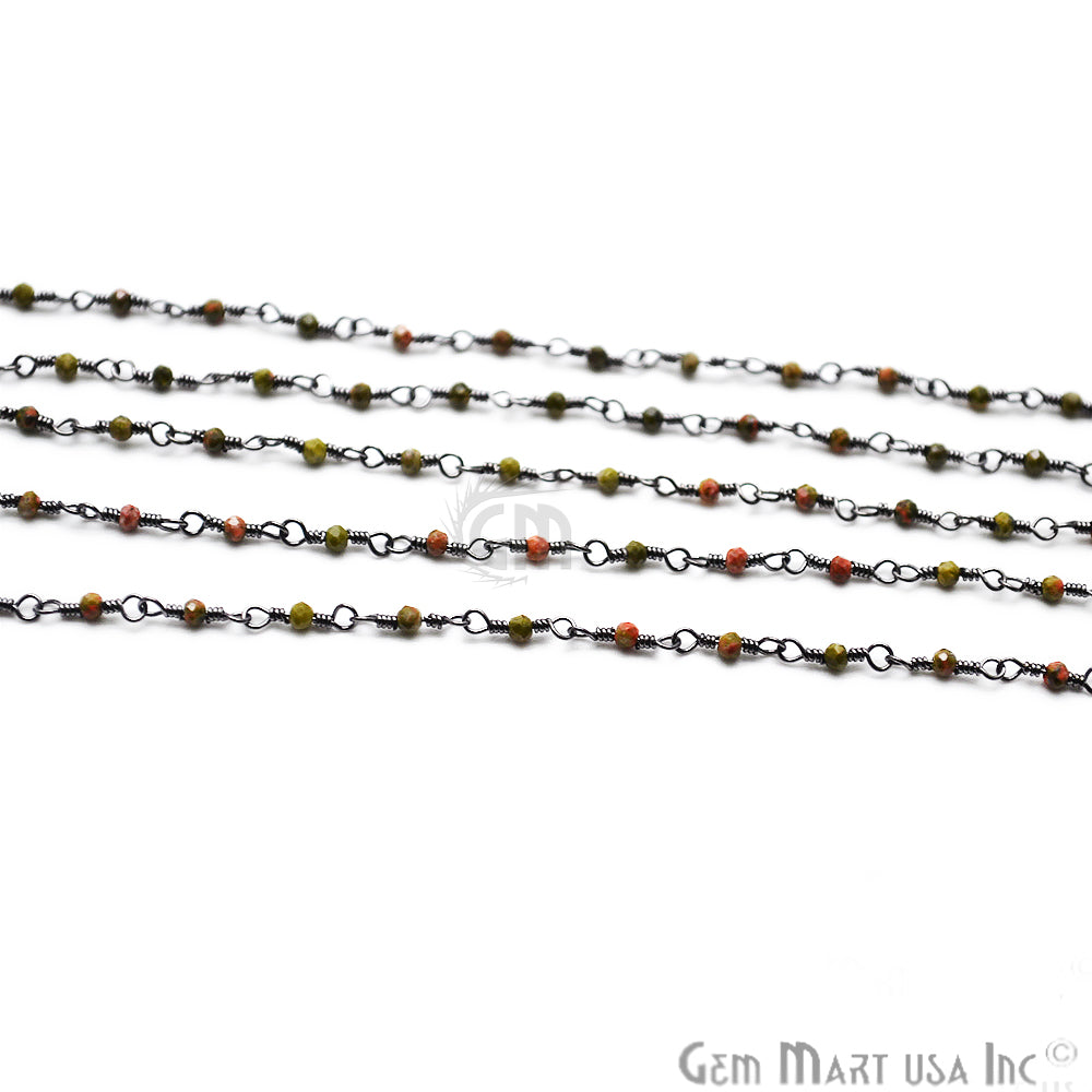 Unakite Rondelle Oxidized Wire Wrapped Gemstone Beads Rosary Chain (763887681583)
