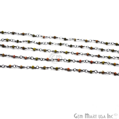 Unakite Rondelle Oxidized Wire Wrapped Gemstone Beads Rosary Chain (763887681583)