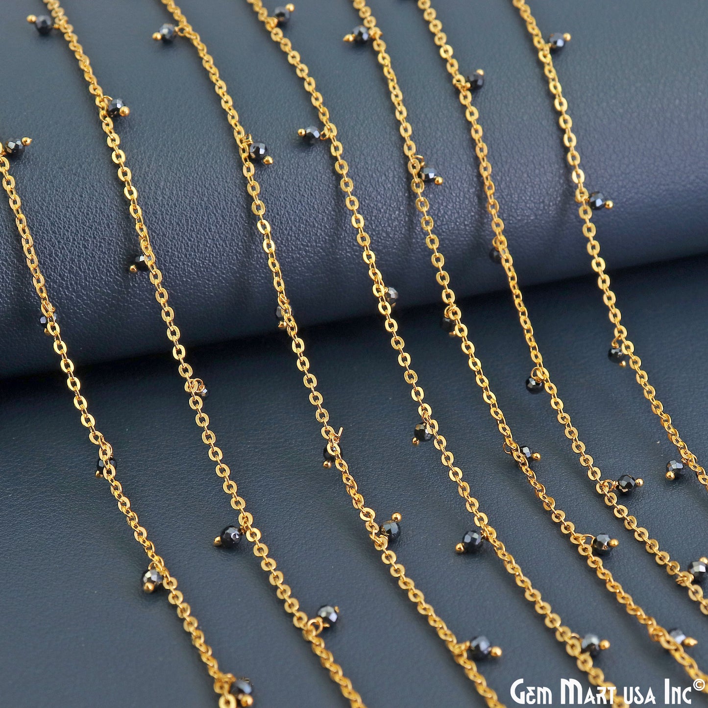 Black Pyrite Faceted Tiny Beads 3-4mm Gold Plated Cluster Dangle Chain