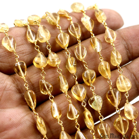 Citrine 8x5mm Tumble Beads Gold Plated Rosary Chain