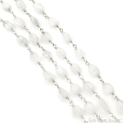 Rainbow Moonstone Faceted Beads 6x8mm Silver Wire Wrapped Rosary Chain