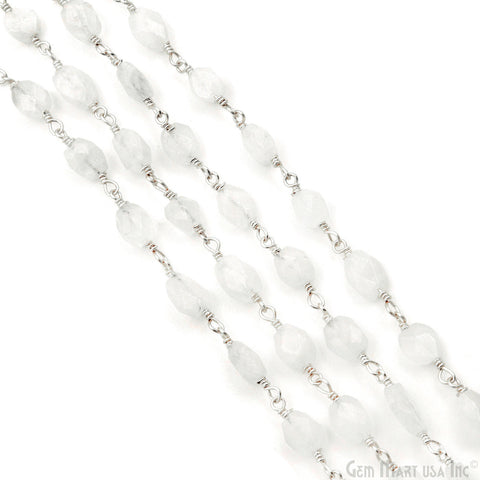 Rainbow Moonstone Faceted Beads 6x8mm Silver Wire Wrapped Rosary Chain