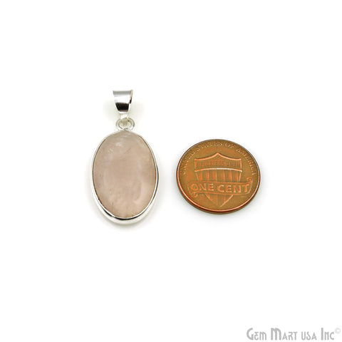 Rose Quartz Gemstone Oval 28x15mm Sterling Silver Necklace Pendant 1PC