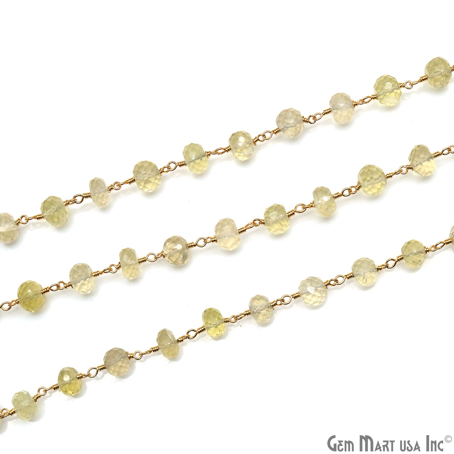 Lemon Topaz Faceted 6-7mm Gold Wire Wrapped Rondelle Beads Rosary Chain