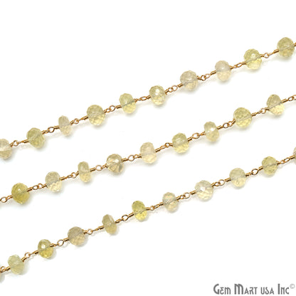 Lemon Topaz Faceted 6-7mm Gold Wire Wrapped Rondelle Beads Rosary Chain