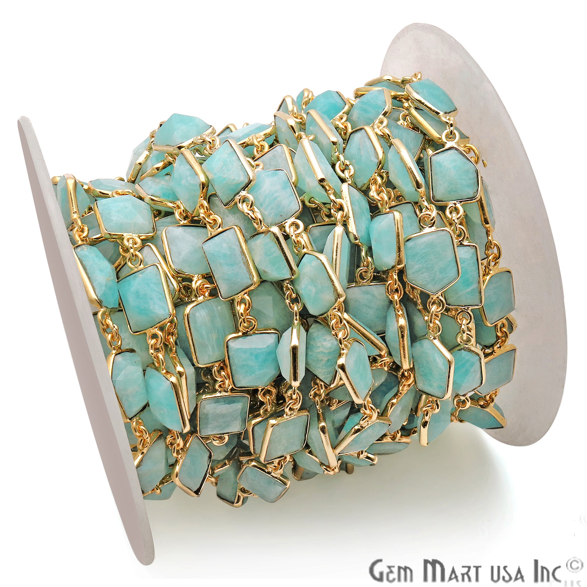 Amazonite 10-15mm Fancy Cut Bezel Link Gold Plated Continuous Connector Chain - GemMartUSA